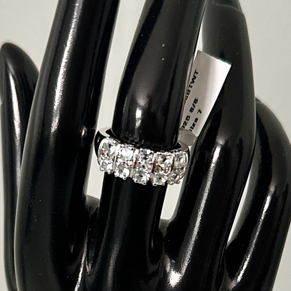 Sterling Silver Multi-Row Topaz and White Sapphire Band Ring Size 7